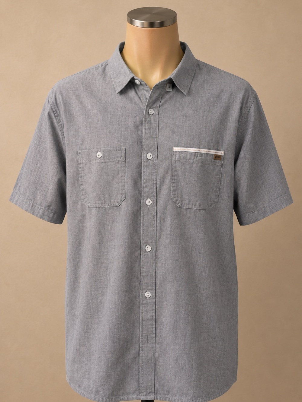 Vans Men's Short-Sleeve Button-Down Shirt in Light Grey with Pocket Trim